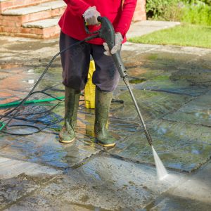 Jet washing or pressure washing a patio, UK